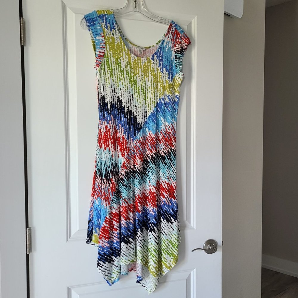 Multi-Color Casual Dress or Cover-Up, Asymmetrical Hem
